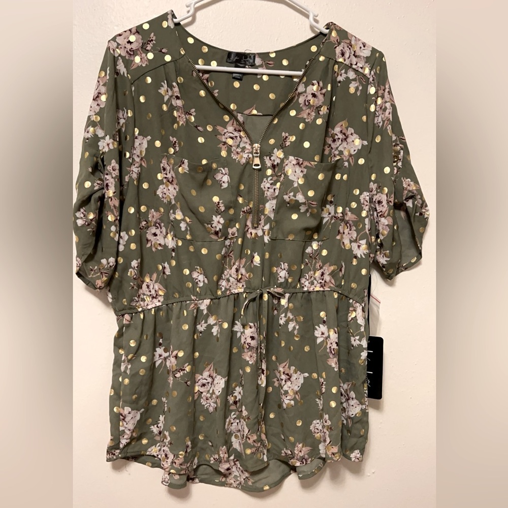 J for Justify women’s size 1X Multicolor Floral print top w/ zip up